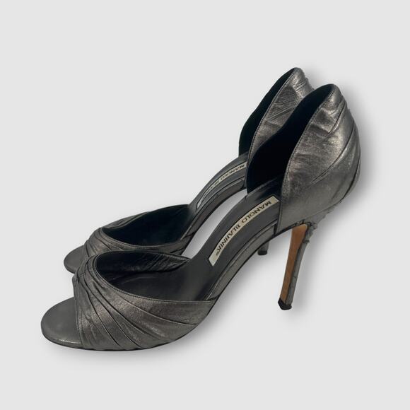 Manolo Blahnik Leather D’Orsay Peep Toe Heels Women’s Size 37.5 / 7.5 - Picture 5 of 9